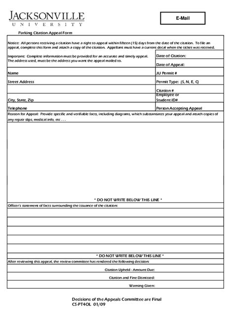 Parking Ticket Appeals Form Ju Fill Out And Sign Printable PDF