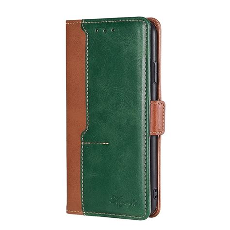 For Infinix Hot 11s NFC Contrast Color Side Buckle Leather Phone Case Light Brown Green