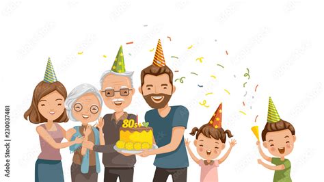 Elderly Birthday Happy family celebrates grandmother's birthday. Be ...