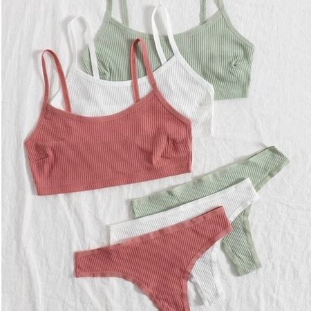 Conjunto De Lingerie Canelado Top Calcinha De Algod O Sem Bojo V Rias Cores Shopee Brasil