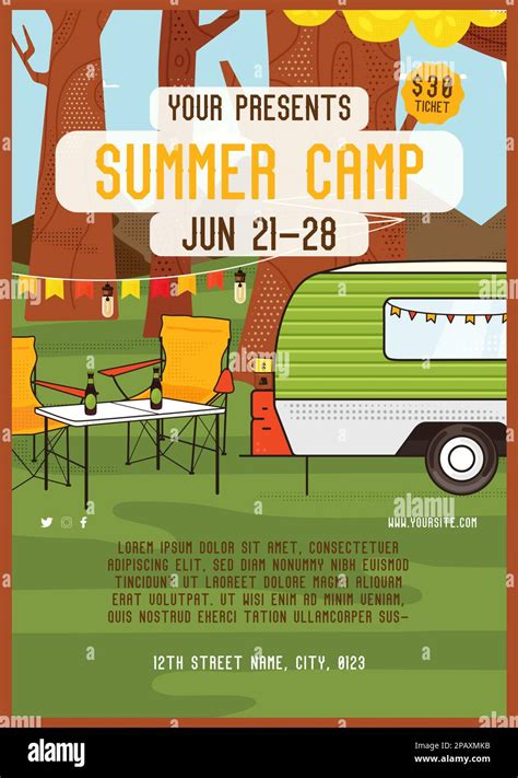 Adventure Summer Camp Flyer Template With Rv Trailer Classic Camping