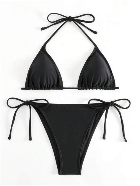SHEIN Swim BAE Halter Triangle Tie Side Bikini Swimsuit SHEIN USA
