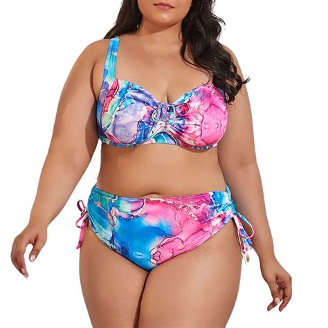 Cbdelite Plus Size Bikini Sets For Women Sexy Bikini Two Piece Swimsuit Adjustable Tie Swimwear