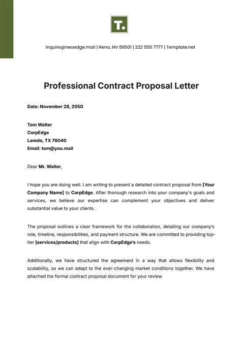Free Professional Contract Proposal Letter Template to Edit Online