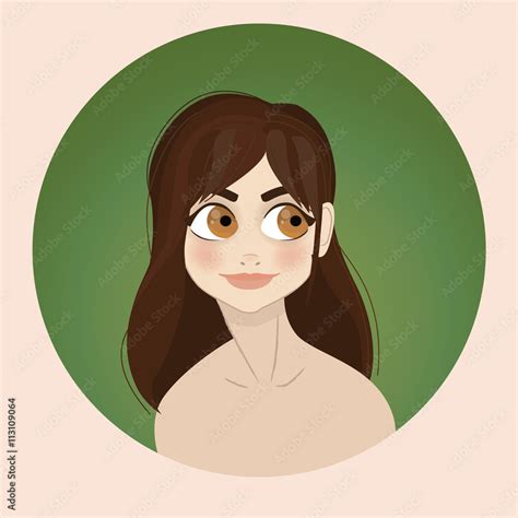 Brunette Girl Illustration With Green Background Vector Stock Vektorgrafik Adobe Stock