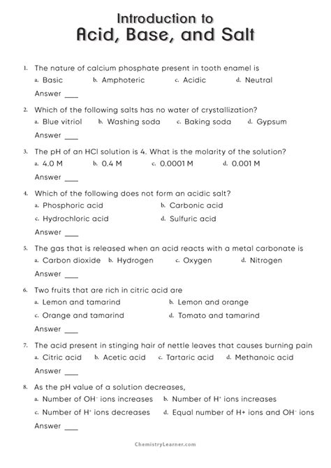 Free Printable Acids Bases And Salts Worksheets Worksheets Library