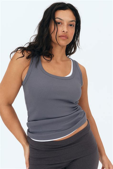 Потник от рипсено трико - Синьо-сив - ЖЕНИ | H&M BG