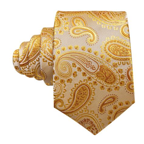 Mens Gold Paisley 100 Silk Neck Tie With Matching Hanky And Cufflink The Dapper Tie