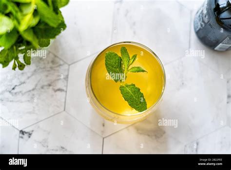 Homemade Traditional Healthy Fermented Raw Kombucha Tea With Mint