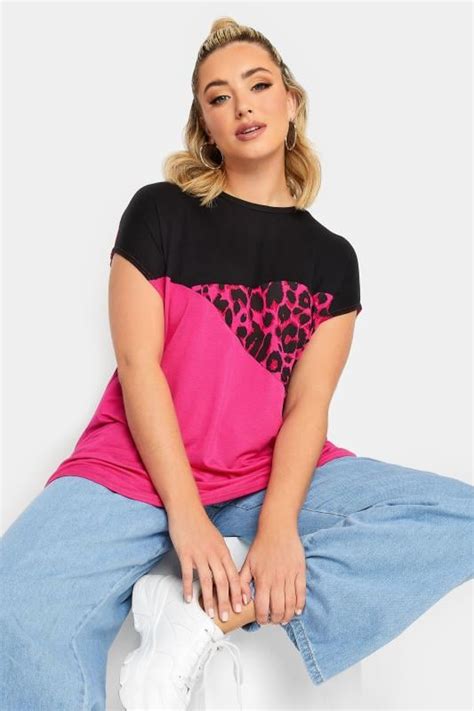 LIMITED COLLECTION Plus Size Hot Pink Leopard Print Colour Block T Shirt Yours Clothing