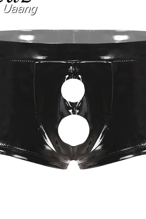 Uaang Mens Lingerie Latex Underwear With Holes Wet Look Patent Leather Sexy Panties Erotic Bulge