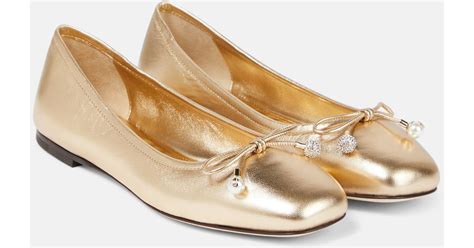 Jimmy Choo Elme Metallic Leather Ballet Flats In Natural Lyst