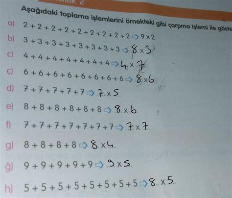 Aşağıdaki çarpma işlemlerini ornekteki a 3 x 4 4 4 4 b 5x4 c