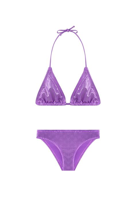 Kız Çocuk Parlak Lila Üçgen Bikini Takım