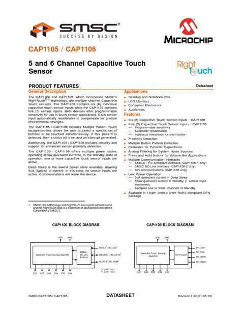 CAP1106 Datasheet 5 And 6 Channel Capacitive Touch Sensor