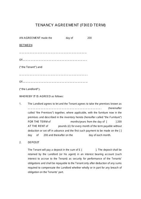 United Kingdom Tenancy Agreement Template Fixed Term Fill Out Sign