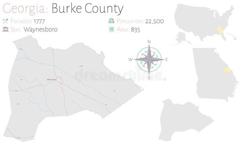 Map of Burke County in Georgia Stock Vector - Illustration of colors ...