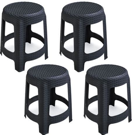 4 Banqueta Plástica Rattan P Lanchonete Bar Até 110KG Preta Arqplast