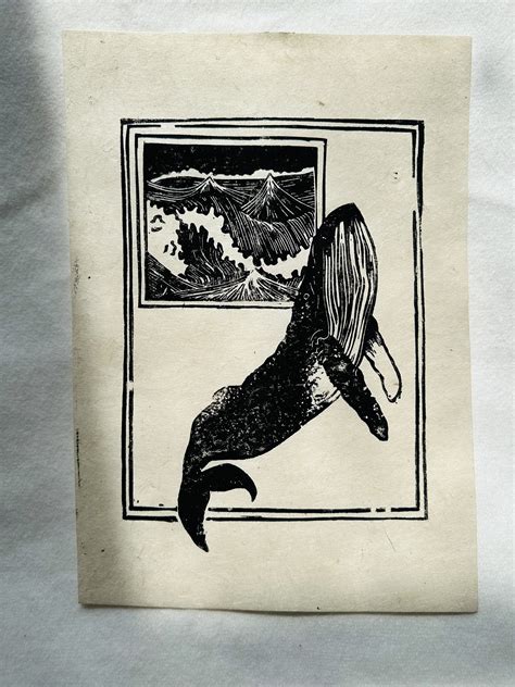 A Whale Print Nepalese Mountain Lokta Humpback Whale Lino Print Art