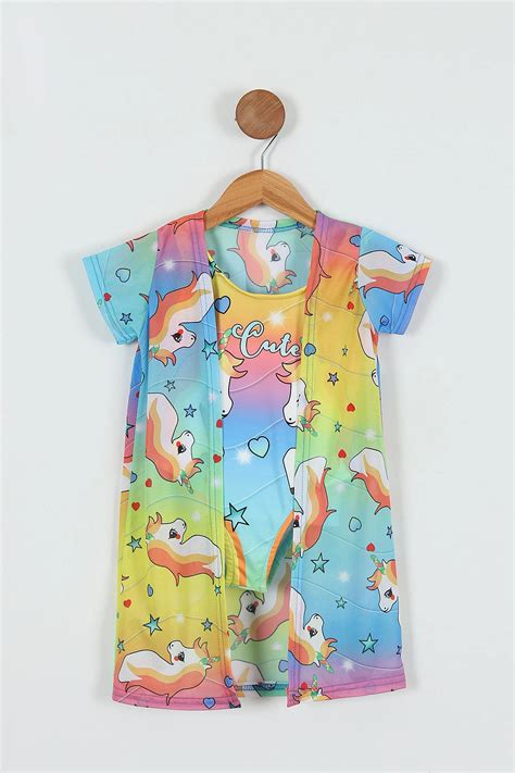 Sarı Yaş Pareolu Desenli Kız Çocuk Bikini Mayo Takım TL Modamizbir Modamizbir