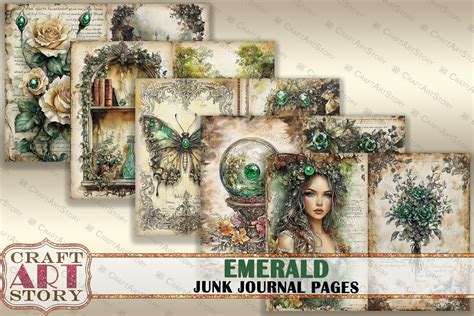 Romantic Emerald Junk Journal Pages Fairy Emerald Scrapbook By