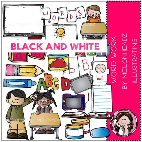 Word Work clip art – BLACK AND WHITE - Melonheadz