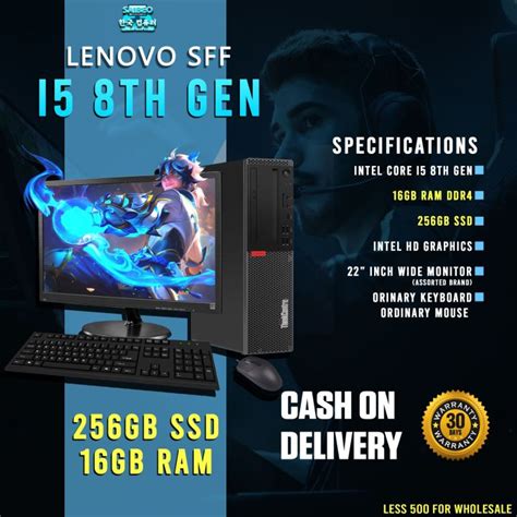 COMPUTER SET LENOVO SFF I5 8TH GEN 16GB RAM DDR4 256GB SSD 22 INCHES WIDE MONITOR astd brand ...