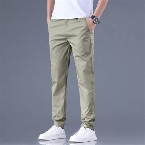 Pantalon Léger Homme Stretch Coupe Droite Casual Pantalon Ete Respirant Tissu Confortable Kaki