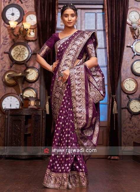 Festive Purple Banarasi Silk Contemporary Saree