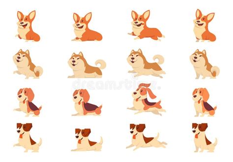 Conjunto De Perros En Diferentes Poses Ilustración del Vector