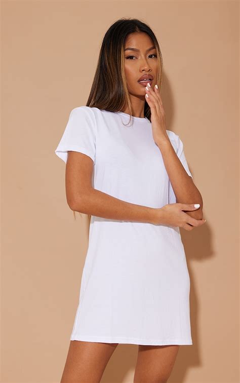 Basic White Short Sleeve T Shirt Dress Dresses Prettylittlething Usa