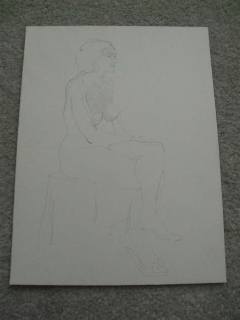 Original Unsigned Pencil Drawing Nude Woman Sitting X Art
