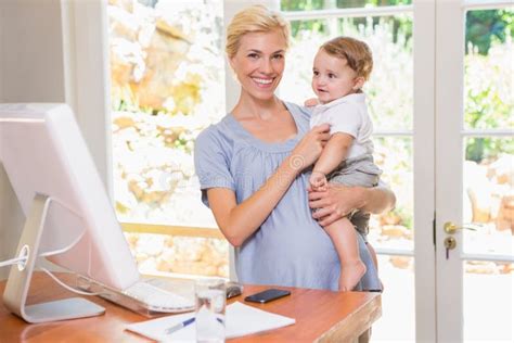 Blonde Woman With His Son Using Computer Stock Photo Image Of Keyboard Hair 54776212