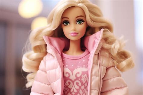 Poupée Barbie Jolie Fille Blonde Tenue Veste Rose Fond D écran Design Photo Premium