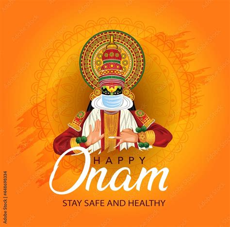 Happy Onam With Kathakali Wearing Face Mask Use For Poster Leaflet