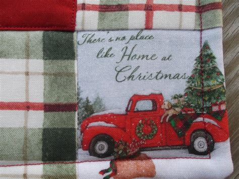 Christmas Plaid Red Truck Placemats Cotton Quilted Placemats Holiday