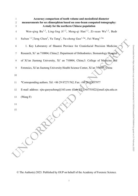 Pdf Accuracy Comparison Of Tooth Volume And Mesiodistal Diameter Measurements For Sex