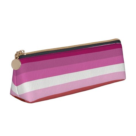 Lesbian Pride Flag Lgbtq Pattern Pencil Case Leather Pen Pouch Storage Bag With Zipper For