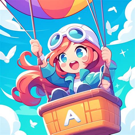 Premium Vector A Reno Girl Goes Hot Air Ballooning In Cartoon Style