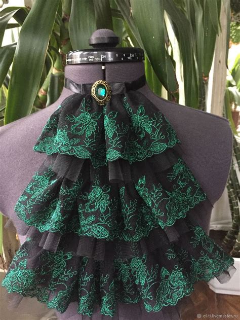 Купить Жабо кружевное изумрудное 88. - бохо, жабо, зеленый, изумруд ...