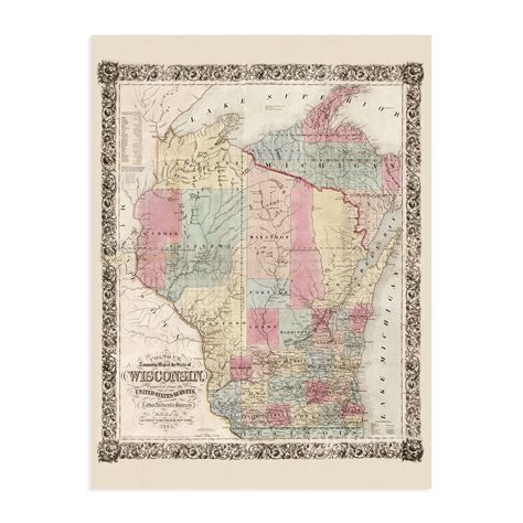 HISTORIC PRINTS Vintage 1851 Wisconsin Map Poster - Unframed Print ...