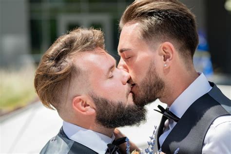 Premium Photo Gay Kiss On Wedding Marriage Gay Tender Kissing Close