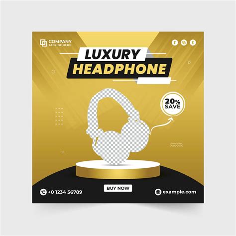 Luxury headphone social media post vector with discount offer section
