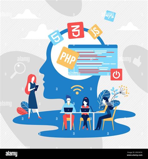 Coding Teamwork Concept Vector Illustration Cartoon Programmer Team Of