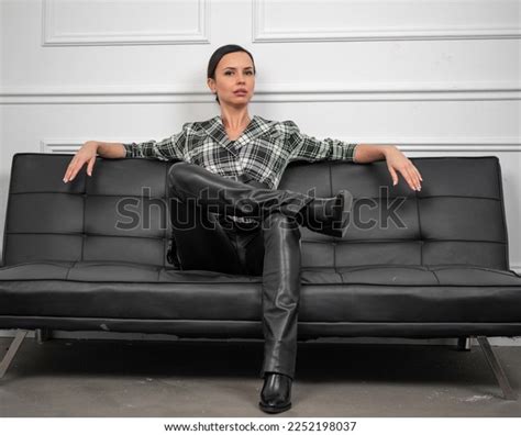 Sexy Brunette Woman Leather Blazer Over Royalty Free Licensable Stock Photos Shutterstock