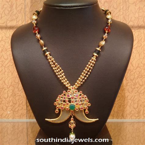 Gold Necklace With Elephant Tusk Pendant South India Jewels