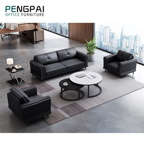 Modern Commercial Furniture Black Leather Office Executive Sofas