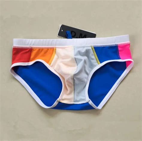 Colorful Rainbow Patchwork Gay Swim Briefs Queerks
