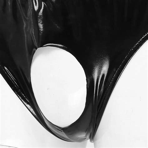 Sexy Lingerie Briefs Man Wetlook Patent Leather Latex Underwear Mens Crotchless Open Butt Glossy