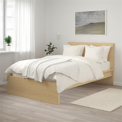 MALM bed frame, high white stained oak veneer 120x200 cm | IKEA Lietuva